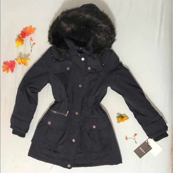 Dkny Jackets & Blazers - DKNY Faux-Fur Trim Hooded Water-Resistant Coat